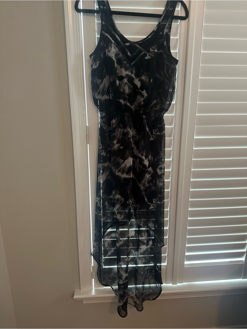 Express Black & Gray Tie-Dye High-Low Maxi Dress